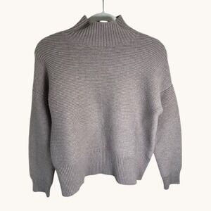 Neely Mock Neck Ribbed Knit Sweater Taupe Brown Relaxed Fit Pullover